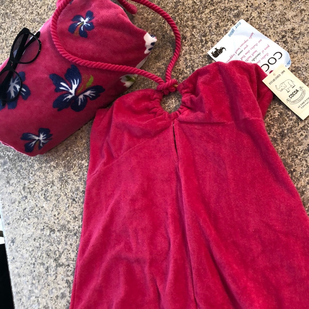 NWT Cocoa Pink Swim Cover Up Dress Medium Terry Cloth With Imperfections
